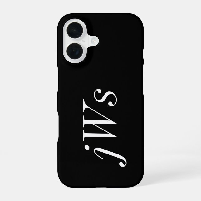 Modern Black White Monogram Name iPhone 16 Case (Back)