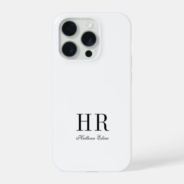 Modern Black White Monogram Name iPhone Case (Back)