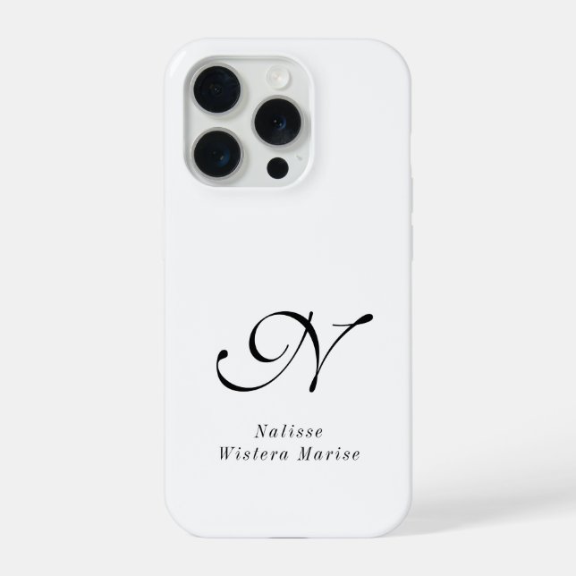Modern Black White Monogram Name iPhone Case (Back)