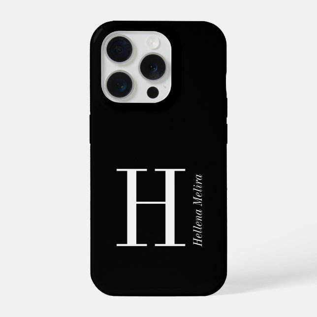 Modern Black White Monogram Name iPhone Case (Back)