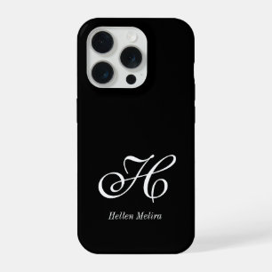 Modern Black White Monogram Name iPhone 15 Pro Case