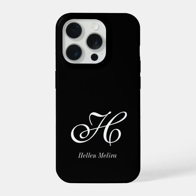 Modern Black White Monogram Name iPhone Case (Back)