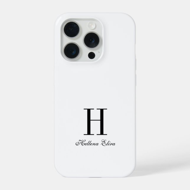 Modern Black White Monogram Name iPhone Case (Back)