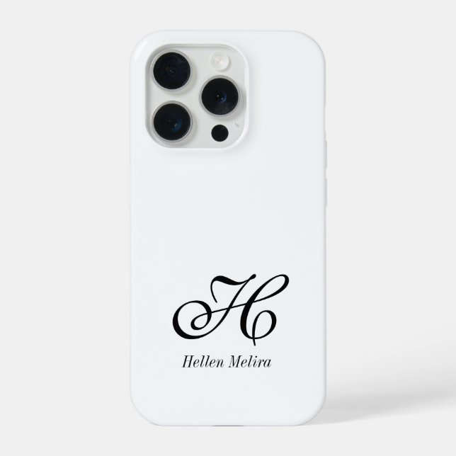 Modern Black White Monogram Name iPhone Case (Back)