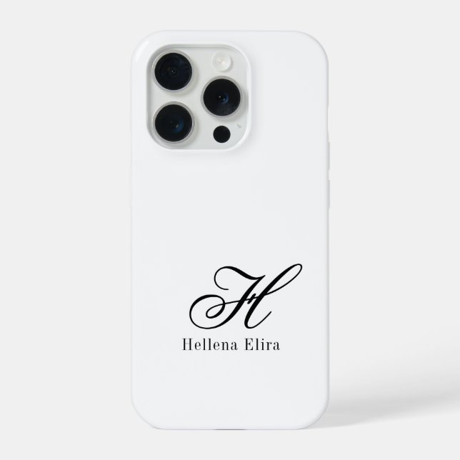 Modern Black White Monogram Name iPhone Case (Back)