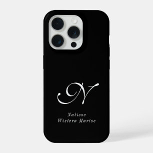 Modern Black White Monogram Name iPhone 15 Pro Case