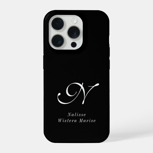Modern Black White Monogram Name iPhone Case (Back)