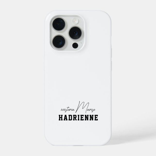 Modern Black White Monogram Name iPhone Case (Back)