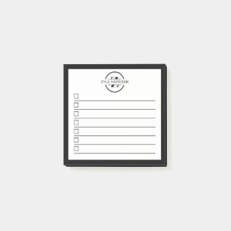 Modern Black White Monogram Name To Do List Post-it Notes