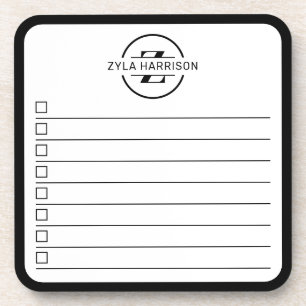 Modern Black White Monogram Name To Do Whiteboard Coaster