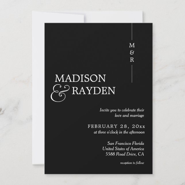 Modern Black White Monogram Photo QR Code Wedding Invitation (Front)