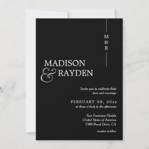 Modern Black White Monogram Photo QR Code Wedding Invitation