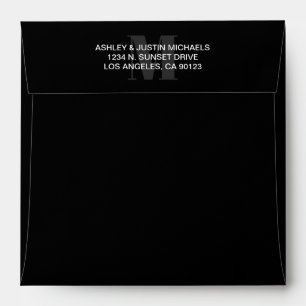 Modern Black & White Monogram Return Address Envelope