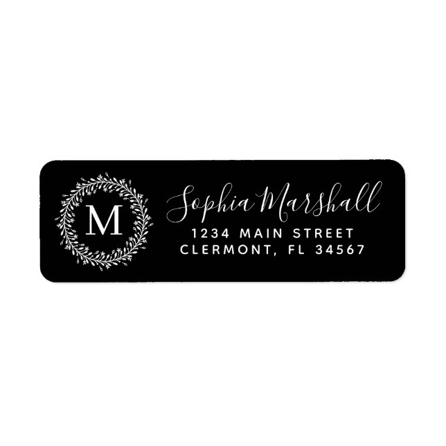 Modern Black White Monogram Return Address Label (Front)