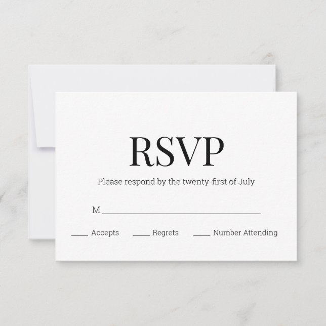 Modern Black White Monogram RSVP Card (Front)