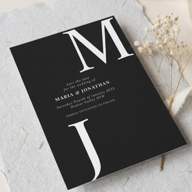 Modern Black White Monogram save the date (Creator Uploaded)