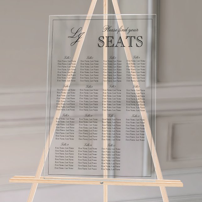 Modern Black & White Monogram Script Wedding Seat Acrylic Sign (Wedding Seating Chart!
)