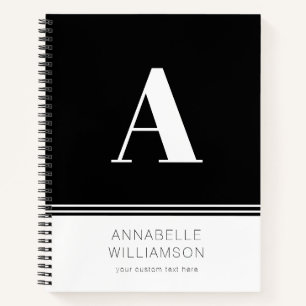 Modern black white monogram simple notebook