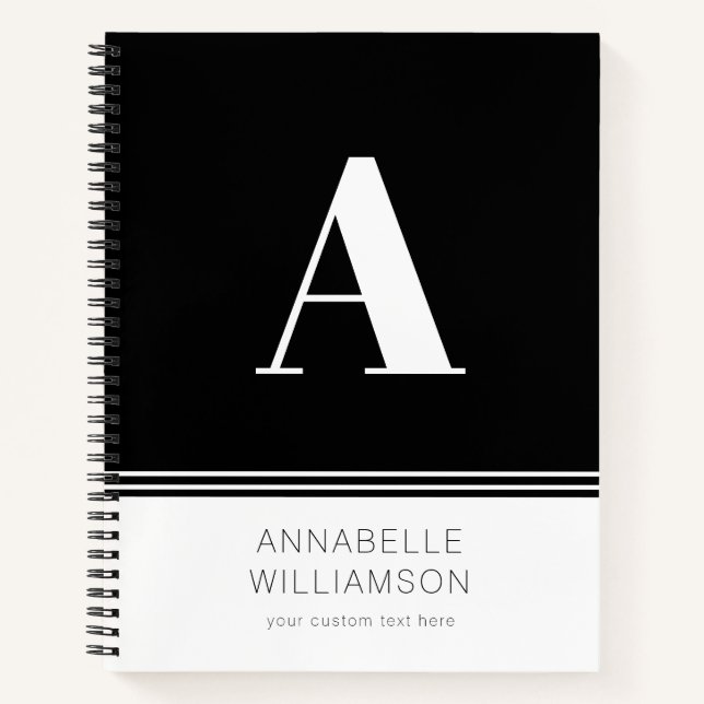 Modern black white monogram simple notebook (Front)