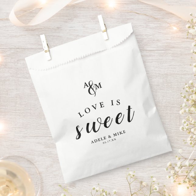 Modern Black & White Monogram Wedding Favour Bag (Clipped)