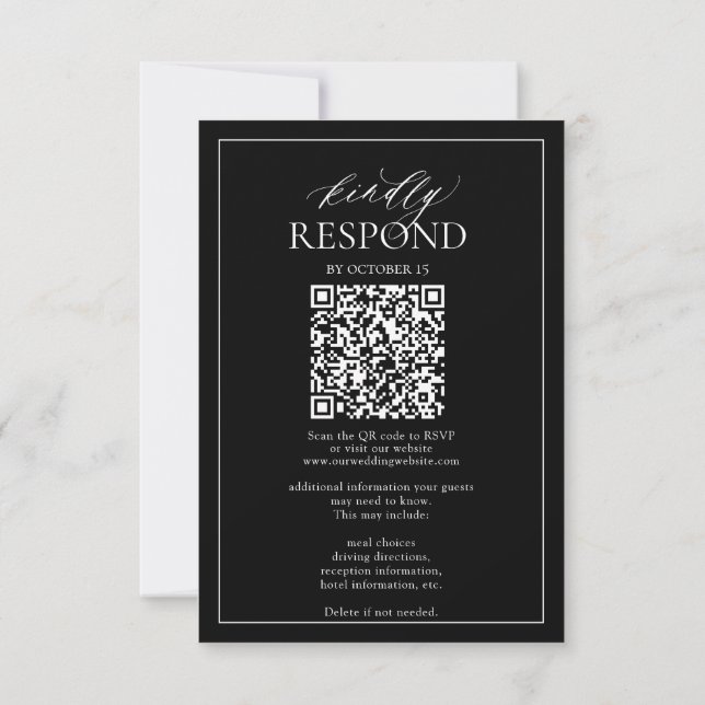 Modern Black White Monogram Wedding QR Code RSVP  (Back)