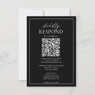Modern Black White Monogram Wedding QR Code RSVP Card
