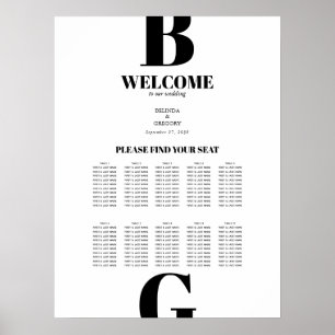 Modern Black White Monogram Wedding Seating Chart