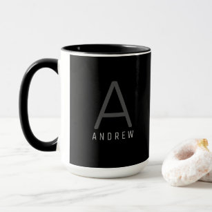 Modern Black & White Monogrammed Coffee Mug