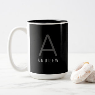 Modern Black & White Monogrammed Coffee Mug