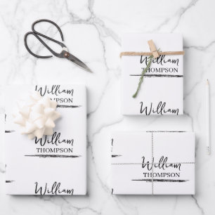 Modern Black & White Monogrammed Name Wrapping Paper Sheet