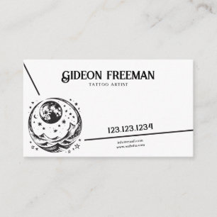 Modern Black & White Moon Stars Tattoo Artist Business Card