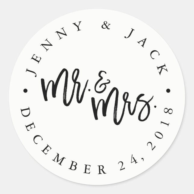 Modern Black White Mr And Mrs Wedding Sticker (Front)