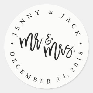 Modern Black White Mr And Mrs Wedding Sticker