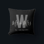 Modern Black White Mr Mrs Monogram Date Throw Pillow<br><div class="desc">Add a personal touch to your space with this stylish home décor Modern Black and White Monogram Throw Pillow featuring a monogrammed initial,  Mr & Mrs and established date. Easily customizable to display your own name and initial,  it's the perfect blend of comfort and personalization for your home!</div>