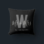 Modern Black White Mr Mrs Monogram Date Throw Pillow<br><div class="desc">Add a personal touch to your space with this stylish home décor Modern Black and White Monogram Throw Pillow featuring a monogrammed initial,  Mr & Mrs and established date. Easily customizable to display your own name and initial,  it's the perfect blend of comfort and personalization for your home!</div>