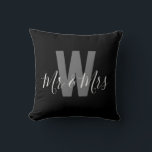 Modern Black White Mr Mrs Monogram Throw Pillow<br><div class="desc">Add a personal touch to your space with this stylish home décor Modern Black and White Monogram Throw Pillow featuring a monogrammed initial and Mr & Mrs. Easily customizable to display your own name and initial, it's the perfect blend of comfort and personalization for your home!</div>