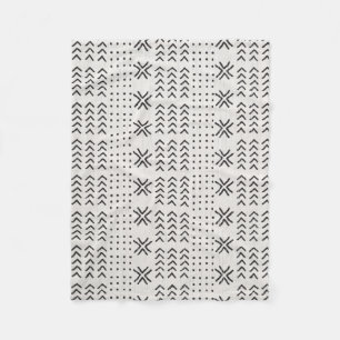 Modern Black White Mudcloth African Pattern Fleece Blanket