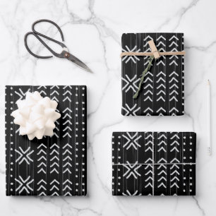 Modern Black White Mudcloth African Pattern Wrapping Paper Sheet