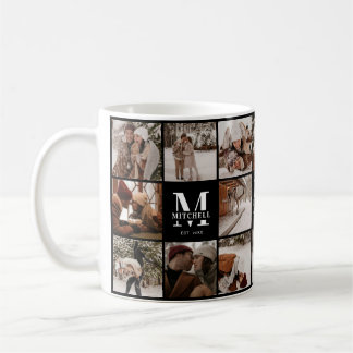 Modern Black & White Multi Photo Collage Keepsake Coffee Mug