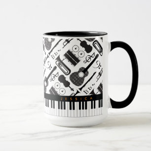 Modern Black & White Musical Instruments Pattern M Mug