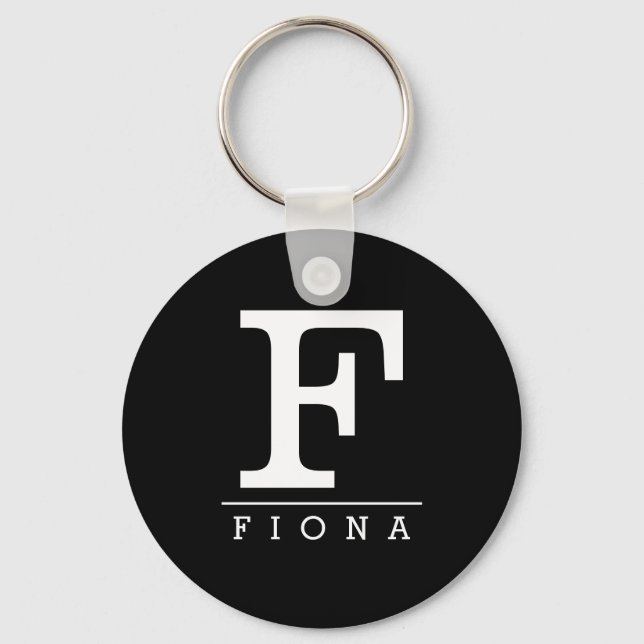 Modern black & white name initial monogram letter keychain (Front)