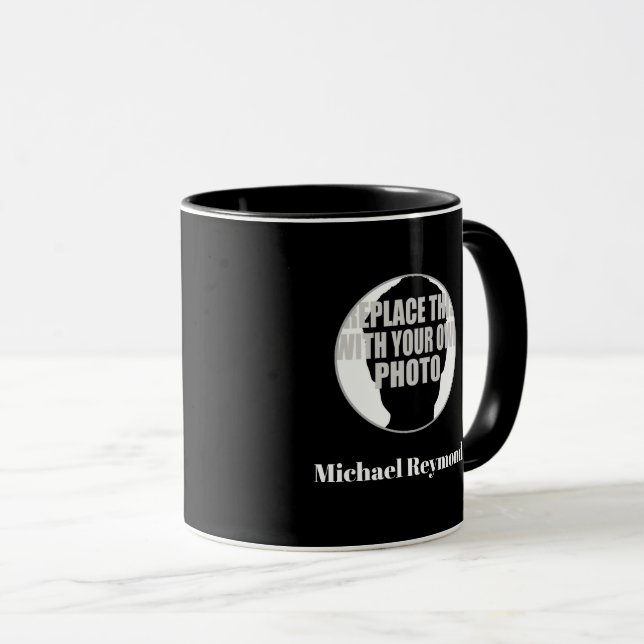 modern black white name & initials with photo mug (Front Right)