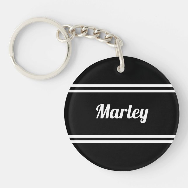 Modern Black & White Name  Keychain (Front)