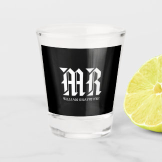 Modern Black & White Name Monogram Initials MR Shot Glass