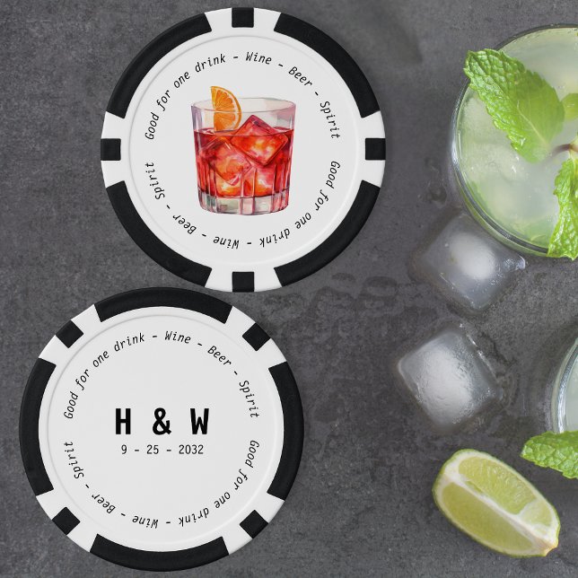 Modern Black White Negroni Drink Voucher Wedding Poker Chips (Modern Black White Negroni Drink Voucher Wedding Poker Chips)