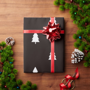 Modern Black White Nordic Christmas Tree Pattern Wrapping Paper