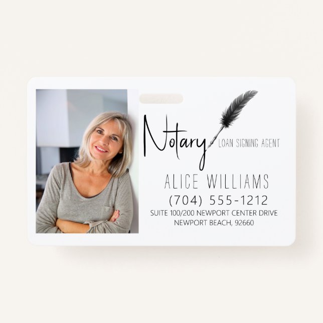 Modern Black & White Notary Photo Business Badge (Front)