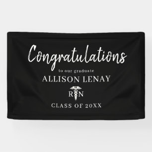 Modern Black White Nurse Graduation Party Name Banner