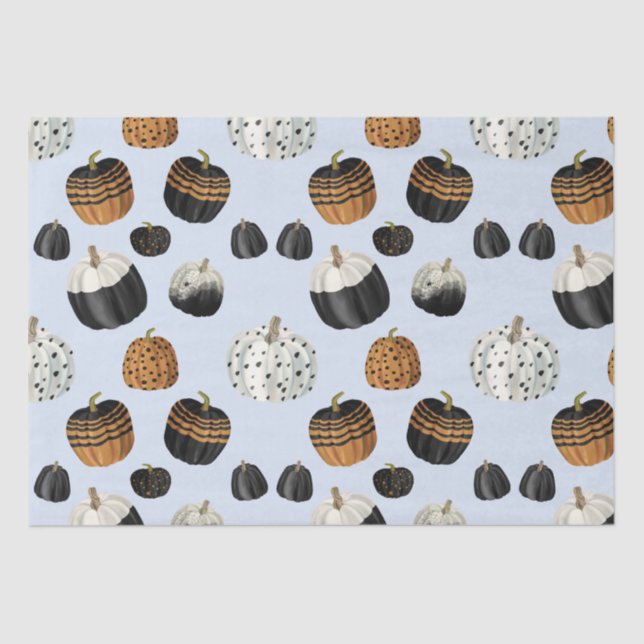 Modern Black White Orange Pumpkin Pattern Tissue Paper (Front)