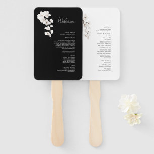 Modern Black White Orchid Floral Wedding Program Hand Fan